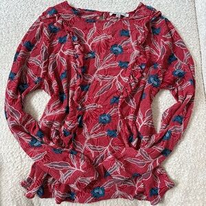 Rose & Olive Red and Blue Floral Blouse